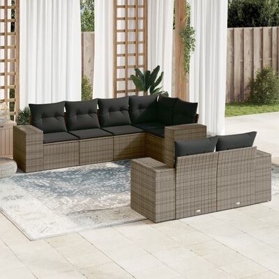 vidaXL Set Divani da Giardino 7 pz con Cuscini Grigio in Polyrattan