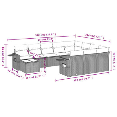 vidaXL Set Divani da Giardino 11 pz con Cuscini in Polyrattan Nero