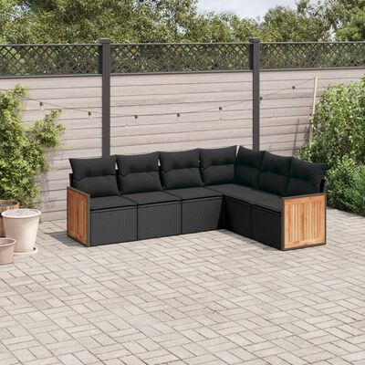 vidaXL Set Divano da Giardino 6 pz con Cuscini Nero in Polyrattan