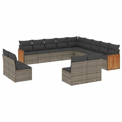 vidaXL Set Divani da Giardino 13 pz con Cuscini Grigio in Polyrattan