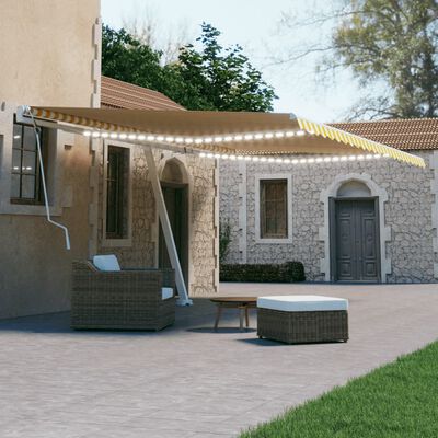 vidaXL Tenda da Sole Retrattile Manuale e LED 600x300cm Gialla Bianca