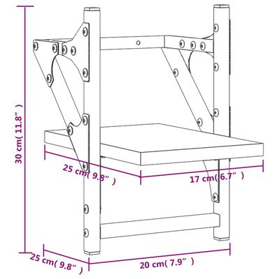 vidaXL Mensole a Parete con Aste 2pz Rovere Fumo 20x25x30 cm