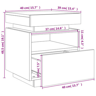 vidaXL Comodino con Luci LED Grigio Sonoma 40x39x48,5 cm