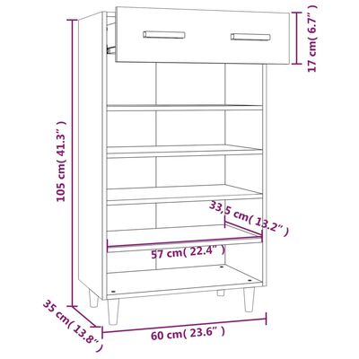 vidaXL Scarpiera Nera 60x35x105 cm in Legno Multistrato