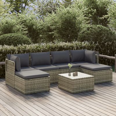 vidaXL Set Divani da Giardino 7 pz con Cuscini in Polyrattan Grigio