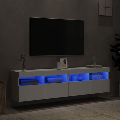 vidaXL Mobili TV a Parete con Luci LED 2pz Bianchi 80x30x40 cm