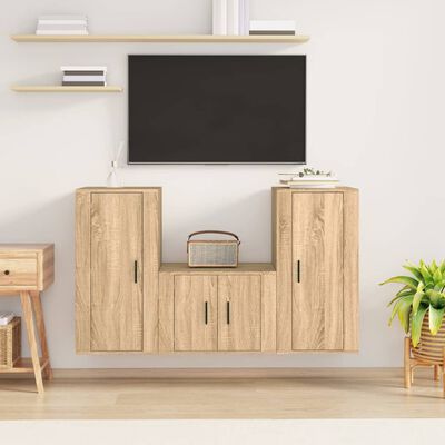 vidaXL Set di Mobili Porta TV 3 pz Rovere Sonoma in Legno Multistrato