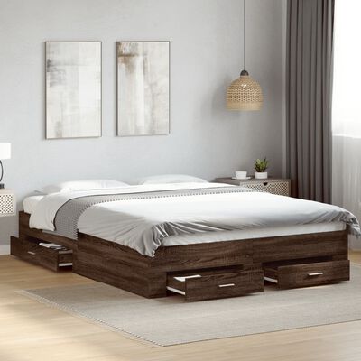 vidaXL Giroletto Cassetti Rovere Marrone 160x200 cm Legno Multistrato