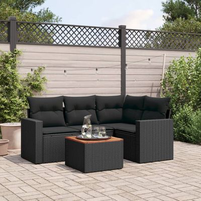 vidaXL Set Divani da Giardino 5 pz con Cuscini in Polyrattan Nero