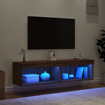 vidaXL Mobili Porta TV con Luci LED 2 pz Rovere Marrone 60x30x30 cm