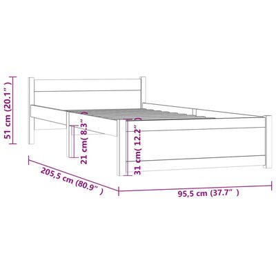 vidaXL Giroletto Bianco in Legno Massello 90x200 cm