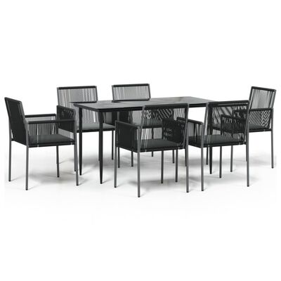 vidaXL Set Pranzo Giardino 7 pz con Cuscini Polyrattan e Acciaio Nero