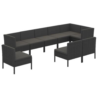 vidaXL Set Divani da Giardino 9 pz con Cuscini in Polyrattan Nero