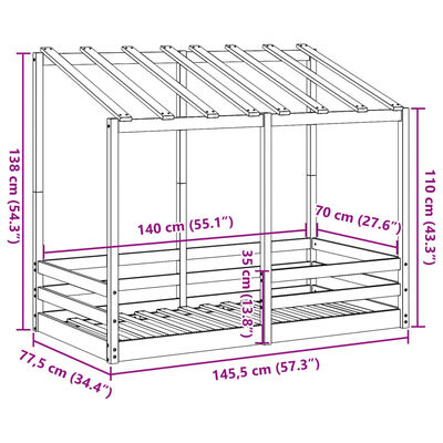 vidaXL Letto per Bambini con Tetto 70x140 cm in Legno Massello di Pino