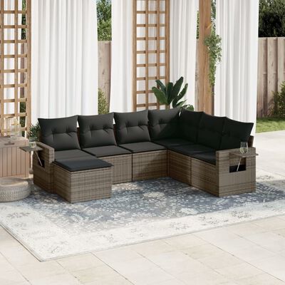 vidaXL Set Divani da Giardino 7 pz con Cuscini Grigio in Polyrattan