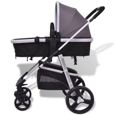 vidaXL Passeggino 3 in 1 in Alluminio Grigio e Nero