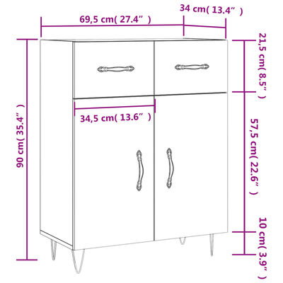 vidaXL Credenza Rovere Sonoma 69,5x34x90 cm in Legno Multistrato