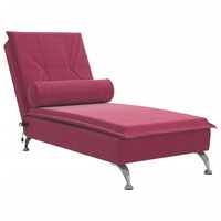 vidaXL Chaise Longue Massaggi con Cuscino a Rullo Rosso Vino Velluto