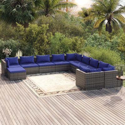 vidaXL Set Divani da Giardino 11 pz con Cuscini in Polyrattan Grigio