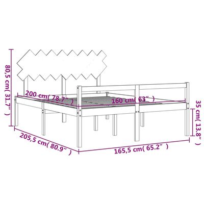 vidaXL Letto per Anziani con Testiera Bianco 160x200 cm Legno Massello