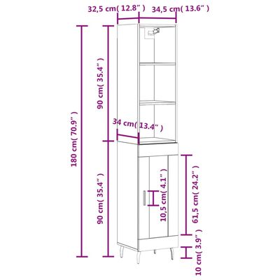 vidaXL Credenza Grigio Sonoma 34,5x34x180 cm in Legno Multistrato