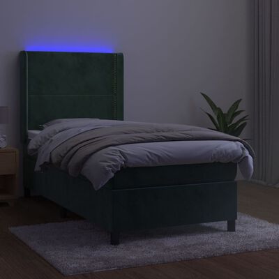 vidaXL Letto a Molle con Materasso e LED Verde Scuro 80x200cm Velluto