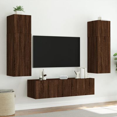 vidaXL Mobili TV a Parete con Luci LED 2pz Rovere Marrone 80x35x31 cm