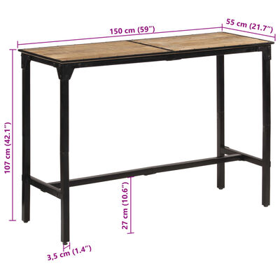 vidaXL Tavolo da Bar 150x55x107 cm in Legno Grezzo Massello di Mango