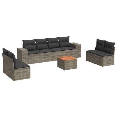 vidaXL Set Divano da Giardino 9 pz con Cuscini Grigio in Polyrattan