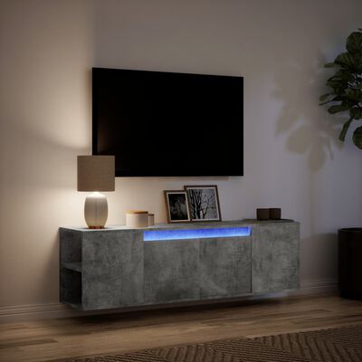 vidaXL Mobile TV a Parete con Luci LED Grigio Cemento 135x31x39,5 cm