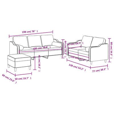 vidaXL Set di Divani 3 pz con Cuscini Grigio Scuro in Tessuto