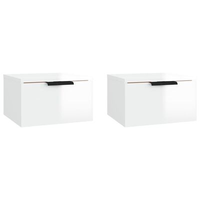 vidaXL Comodini a Muro 2 pz Bianco Lucido 34x30x20 cm