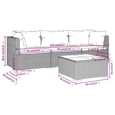 vidaXL Set Divani da Giardino 4 pz con Cuscini in Polyrattan Nero