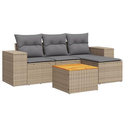 vidaXL Set Divano da Giardino 5 pz con Cuscini Beige in Polyrattan