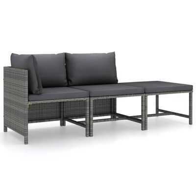 vidaXL Set Divani da Giardino 3 pz con Cuscini in Polyrattan Grigio