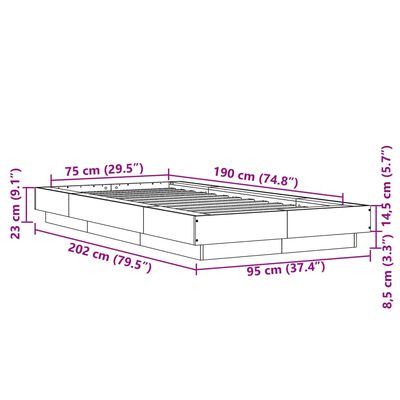 vidaXL Giroletto Luci LED Rovere Marrone 75x190cm in Legno Multistrato