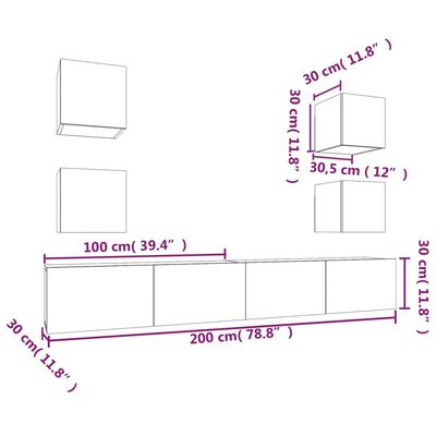 vidaXL Set di Mobili Porta TV 6 pz Grigio Sonoma in Legno Multistrato