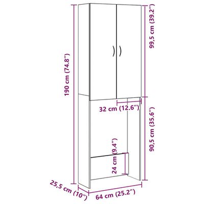 vidaXL Mobile per Lavatrice Legno Antico 64x25,5x190 cm