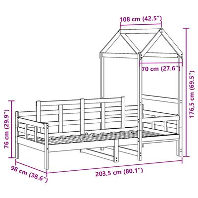 vidaXL Dormeuse con Tetto 90x200 cm in Legno Massello di Pino