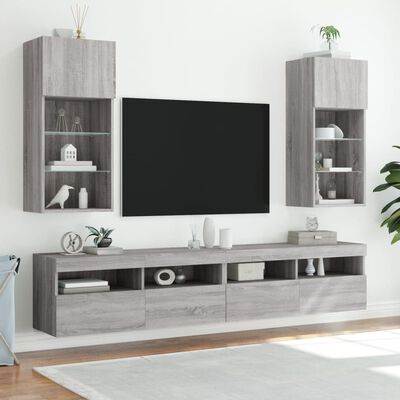 vidaXL Mobile TV con Luci LED Grigio Sonoma 40,5x30x90 cm