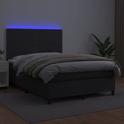 vidaXL Giroletto a Molle con Materasso e LED Nero 140x190cm Similpelle