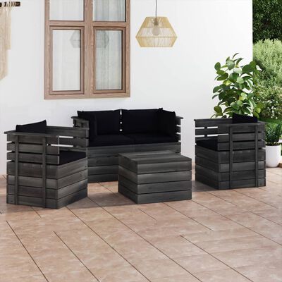 vidaXL Set Divani da Giardino su Pallet 5 pz con Cuscini Massello Pino