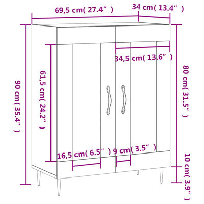 vidaXL Credenza Rovere Marrone 69,5x34x90 cm in Legno Multistrato