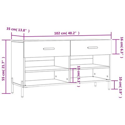 vidaXL Panca Porta Scarpe Rovere Sonoma 102x35x55 cm Legno Multistrato