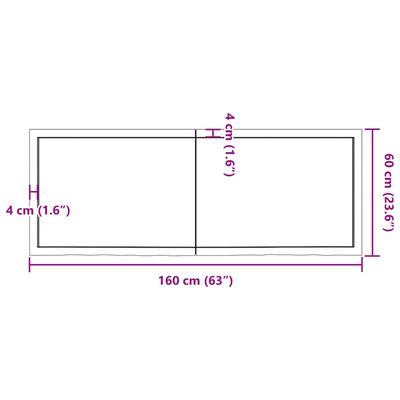 vidaXL Piano Bagno Marrone 160x60x(2-4) cm Legno Massello Trattato