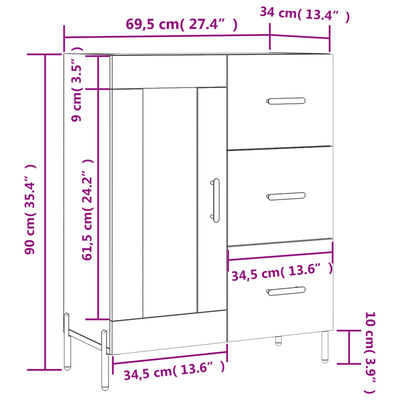 vidaXL Credenza Rovere Marrone 69,5x34x90 cm in Legno Multistrato