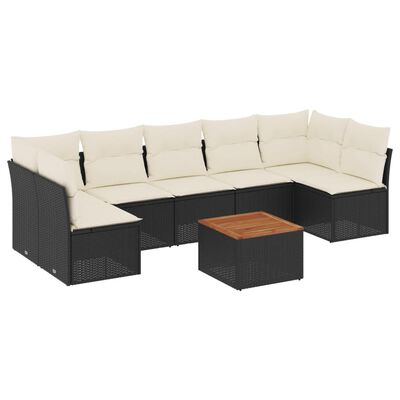 vidaXL Set Divani da Giardino con Cuscini 8 pz Nero in Polyrattan