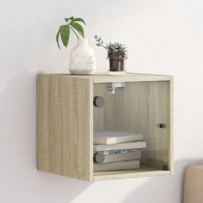 vidaXL Comodino con Anta in Vetro Rovere Sonoma 35x37x35 cm