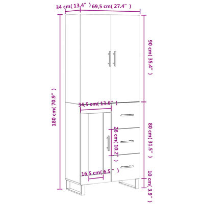 vidaXL Credenza Grigio Sonoma 69,5x34x180 cm in Legno Multistrato