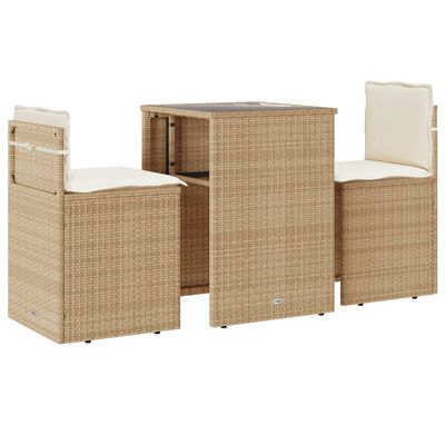 vidaXL Set da Bistrò 3 pz con Cuscini Beige in Polyrattan